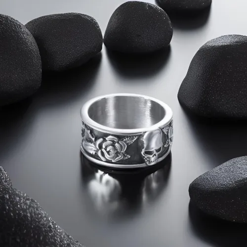 Miniatura 14 de Anillos de calavera gótica vintage para hombres y mujeres, acero inoxidable, ónix negro, anillo de póquer, anillo de esqueleto plateado