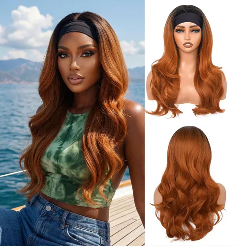 Miniatura 16 de Peluca de Diadema Ondulada Onda Corporal Suelta Sin Pegamento Cabello Sintético para Mujeres Negras Sin Encaje Frontal Pelucas de Diadema Densidad
