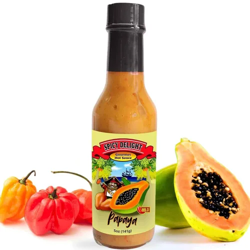 Spicy Delight - Mejor salsa picante de Flavor Pirate, salsa picante de Aruba hecha con pimienta habanero, papaya y especias, salsa picante de papaya