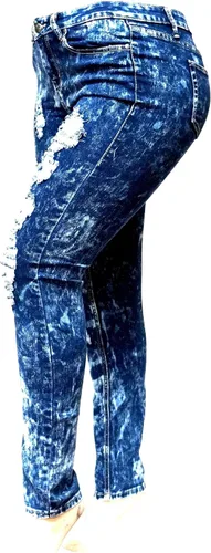 Miniatura 2 de Pantalones vaqueros de mezclilla azul desgastados para mujer talla grande