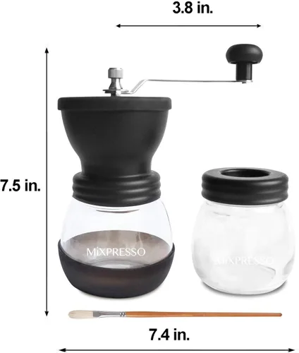 Miniatura 8 de Molinillo de café manual Mixpresso, molinillo de especias manual, frascos de vidrio, rebaba de cerámica, molienda ajustable, fácil de limpiar