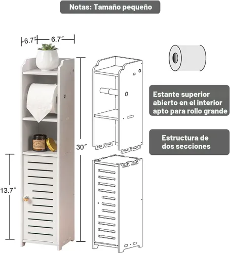 Miniatura 4 de AOJEZOR - Soporte para papel higiénico: gabinete de almacenamiento para baño pequeño con soporte para rollo de papel, ideal para colocar junto al