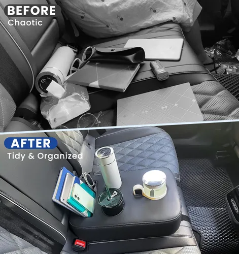 Miniatura 5 de Portavasos de Coche Mejorado con Correas de Seguridad Duales, Portavasos para Asiento Trasero de Coche, Portavasos de Camión de Cuero PU