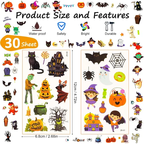 Miniatura 6 de Habett Tatuajes temporales para niños, más de 300 estilos mixtos para Halloween, tatuajes temporales para niñas y niños, tatuajes temporales