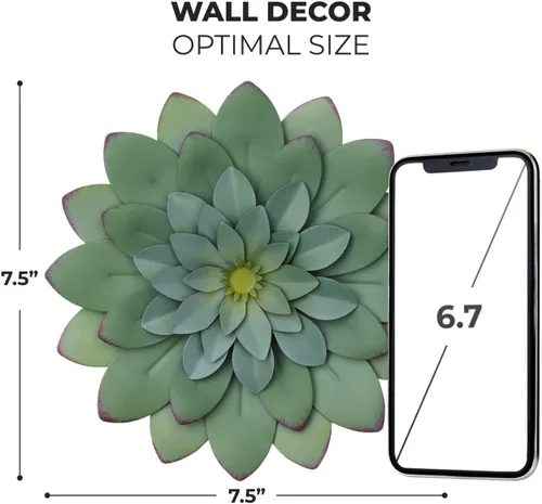 Miniatura 8 de Everydecor Decoración de pared colgante de suculentas, verde, pintado a mano, arte de flores de metal 3D para sala de estar, dormitorio, cocina