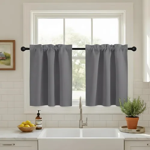 Miniatura 23 de NICETOWN Cenefas de Ventana Opacas con Aislamiento Térmico para Guardería - Paneles de Cortina con Bolsillo para Barra de Decoración del Hogar