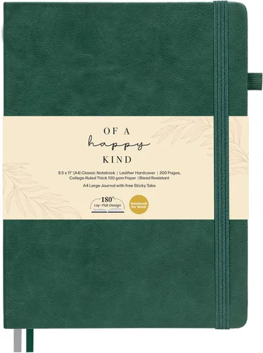 Miniatura 17 de Cuaderno clásico con líneas de 8.5x11" A4 tapa dura de cuero - Negro - 200 páginas con rayas universitarias grande con pestañas adhesivas, bolsillos