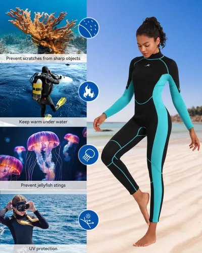 Miniatura 6 de Traje de neopreno para mujer, de 3 mm con cremallera trasera, traje completo para buceo y natación