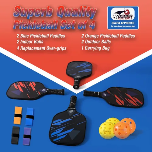 Miniatura 8 de niupipo Pickleball Paddles Set of 2 or 4, USAPA Approved Fiberglass Pickleball Paddle Set with Balls and Bag, Polypropylene Honeycomb Core, 2. Azul