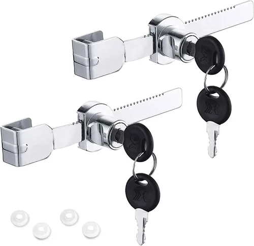 Generic Cerradura de puerta corrediza de cristal, cerradura de trinquete con acabado cromado, con llave similar, a prueba de niños pequeños, paquete