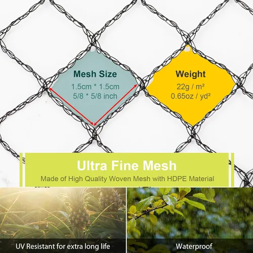Miniatura 4 de Red para pájaros para jardín, malla resistente antipájaros de 13 x 40 pies con lazos y grapas de paisaje para verduras, árboles frutales y otras