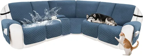 Miniatura 36 de Fundas para sofá modular reclinable, de terciopelo en forma de L, funda de consola central para perros y mascotas, lavable antideslizante, 1 funda