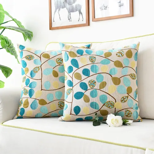 Miniatura 5 de CaliTime Funda de cojín para sofá, decoración del hogar, felpilla de lujo con hojas bonitas de ambos lados, 18 x 18 pulgadas, color azul crudo