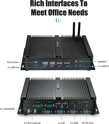 Miniatura 7 de KINGDEL Mini PC sin ventilador, CPU i5, 4GB RAM 128GB SSD, HD Graphics 4400, 6xCOM RS232, 4xUSB 3.0, 2xNIC, 2xHD Puertos de computadora de escritorio
