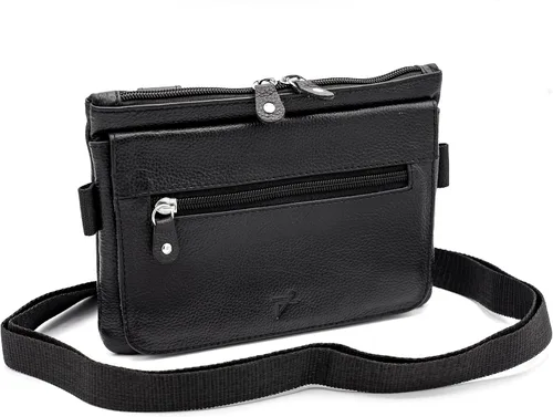Miniatura 7 de Riñonera de motociclista de cuero real para hombre, bolsa de cintura de piel con lazo para la cintura, se convierte en bolso cruzado, con trabillas