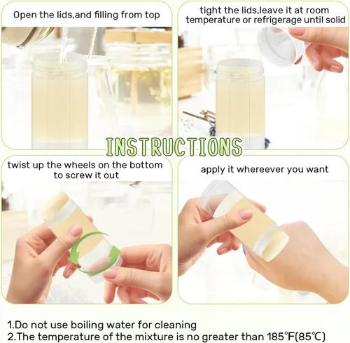 Miniatura 5 de 15 piezas de recipientes vacíos de plástico para desodorante, tubos de desodorante DIY con tapón de rosca, tubos rellenables para bálsamo labial