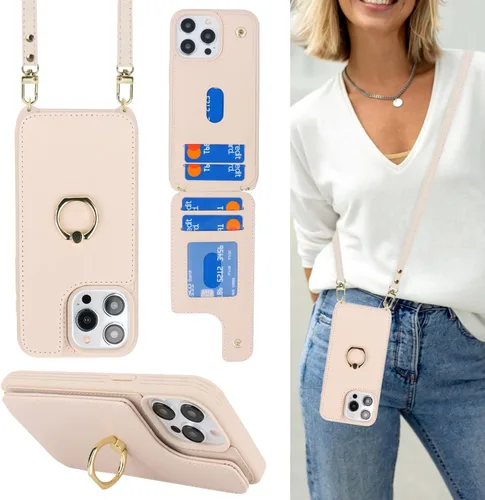 Miniatura 21 de Lipvina Funda para iPhone 15 Pro con Portador de Tarjetas para Mujeres, Funda de Teléfono iPhone 15 Pro con Correa, Cordón Cruzado, Soporte
