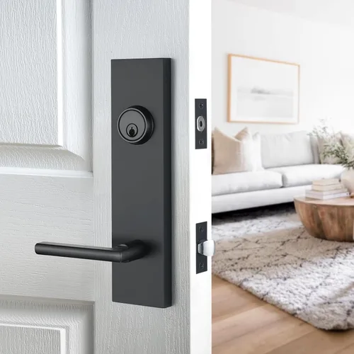 Miniatura 2 de Manija de Puerta Delantera Negro Mate – Juego de Cerradura de Puerta de Entrada Moderna con Pestillo, Palanca de Puerta Exterior 3 Llaves