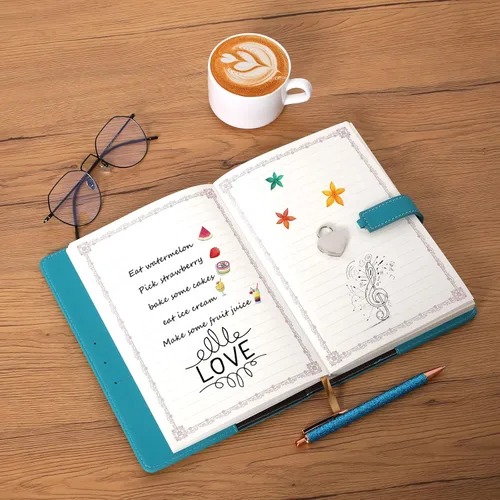 Miniatura 5 de Diario con candado en forma de corazón con bolígrafo, tamaño A5, cuero sintético PU suave, diario con cerradura, planificador personal, cuaderno