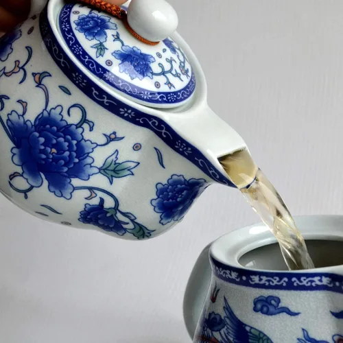 Miniatura 6 de Tetera 16.9 fl oz Azul Blanco Peonía Flor Porcelana Hervidor Inoxidable Infusor (Mudán Flor 16.9 fl oz)