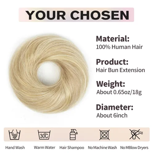 Miniatura 3 de Moño de Cabello Humano 100%, Moño Desordenado Pieza de Cabello Extensiones de Cabello Humano Real Moño de Cabello Rizado Natural Piezas de Cabello