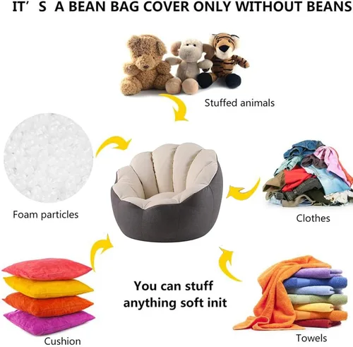 Miniatura 3 de Funda para puf + funda para reposapiés, funda para puf en forma de pétalo (sin frijoles), sofá perezoso para niños, adultos, parejas, silla de puf