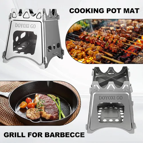 Miniatura 3 de Estufa de leña portátil para camping, de acero inoxidable, ligera, de arranque rápido, con bolsa de transporte para cocinar al aire libre
