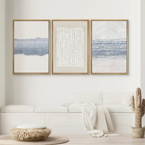 Miniatura 616 de SIGNWIN Lienzo enmarcado para pared, arte con pinceladas de flujo neutro en tonos beige abstractos, ilustraciones, arte moderno, decorativo