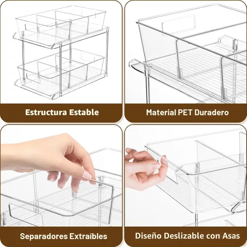Miniatura 4 de Fabspace Organizador Extraíble para el Hogar, Paquete de 2 Organizadores de Baño Transparentes de 2 Niveles con Separadores, Bandeja Multiuso