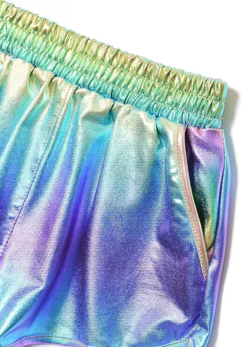 Miniatura 4 de Perfashion Pantalones cortos metálicos para niñas, pantalones y gafas de sol brillantes para fiestas