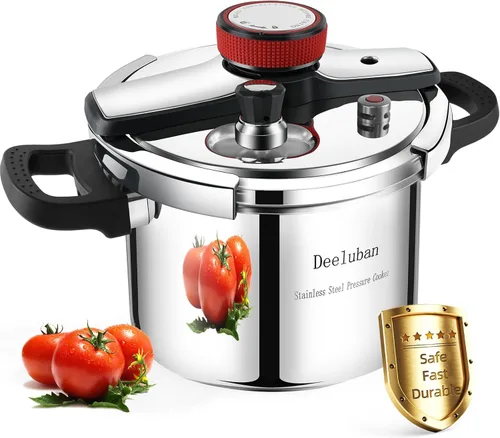 Olla a presión de 6.3 QT, acero inoxidable 304 - Bloqueo a prueba de explosiones, operación con una mano, cocina rápida, apta para lavavajillas y