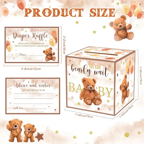 Miniatura 2 de Fumete 51 piezas Caja de tarjetas de rifa de pañales con osos con tarjetas de rifa de pañales insertadas, No podemos esperar, para baby shower
