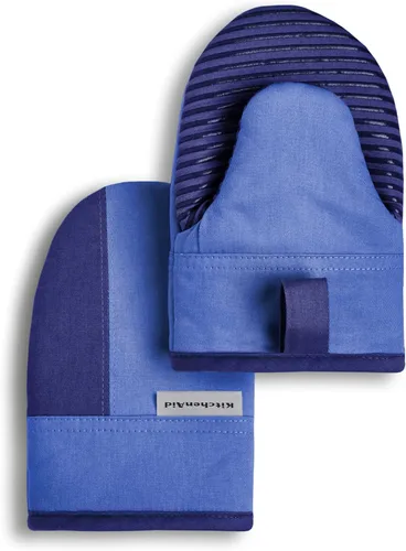 Miniatura 17 de KitchenAid Beacon - Juego de mini guantes de horno antideslizantes de dos tonos, terciopelo azul/cielo azul, 5.5 x 8 pulgadas, 2 piezas