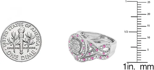 Miniatura 3 de Dazzlingrock Collection - Anillo de compromiso para mujer, diseño de zafiro rosa y diamantes blancos, plata de ley