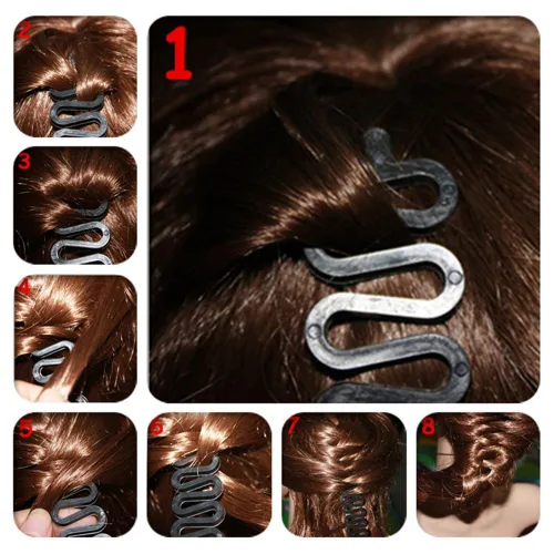 Miniatura 5 de 3 unids rodillo de herramienta de trenzado de pelo con gancho mágico torsión de pelo peinado moño fabricante DIY accesorios de estilo de pelo negro