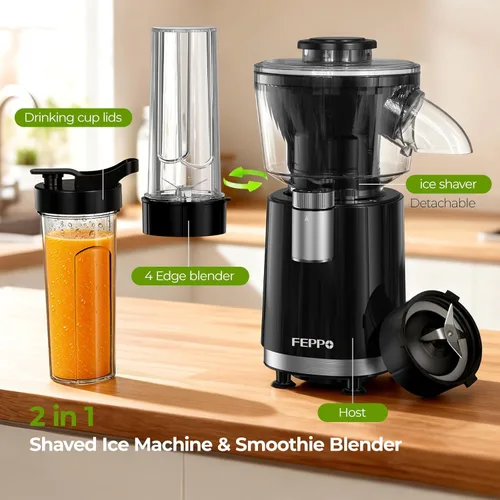Miniatura 9 de FEPPO Máquina de cono de nieve y licuadora de batidos 2 en 1, potente máquina de hielo afeitado de 700 W, máquina de granizado de margarita