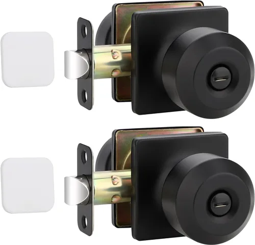 EHOMEWARE Paquete de 2 pomos de puerta interiores, manija de puerta negra con cerradura, pomo de puerta de dormitorio/baño sin llave, pomo redondo