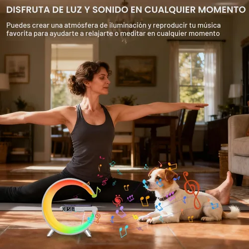 Miniatura 2 de Lámpara de mesa LED inteligente, cargador inalámbrico 4 en 1, luz nocturna, reloj despertador, altavoz Bluetooth con control de aplicación, lámpara