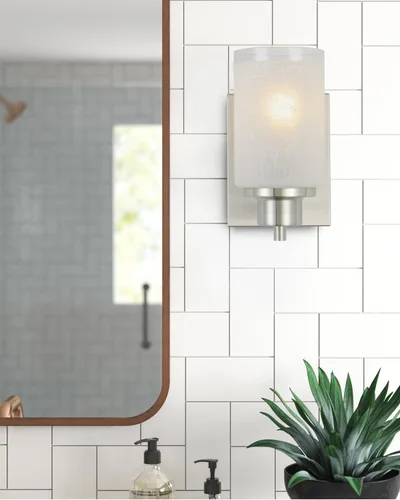 Miniatura 5 de 2 unidades de lámpara de pared para baño, lámpara de pared moderna para interior con pantallas de vidrio esmerilado color lino blanco y acabado
