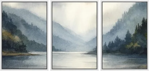 Miniatura 9 de SIGNWIN Lienzo enmarcado para pared, juego de arte tranquilo con reflejo de lago, acuarela, montaña y agua, ilustraciones modernas, arte abstracto