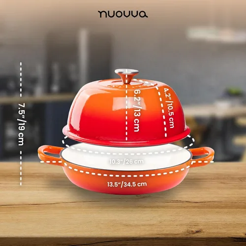 Miniatura 2 de Olla de horno holandés de hierro fundido esmaltado – Olla de horno holandés para hornear pan de masa madre – Olla de pan de hierro fundido – Naranja