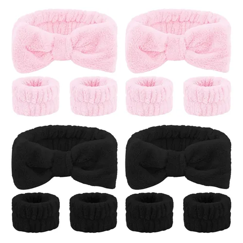 Miniatura 14 de CIEHER 12 PCS Diademas de Maquillaje para Mujeres Muñequeras Bandas de Lavado Scrunchies Puños para Lavar la Cara, Banda de Cabello Suave con Lazo a