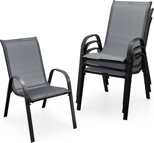 Miniatura 10 de S AFSTAR Juego de 4 sillas para exteriores, sillas de patio apilables con reposabrazos y tela de asiento transpirable, juego de sillas de comedor