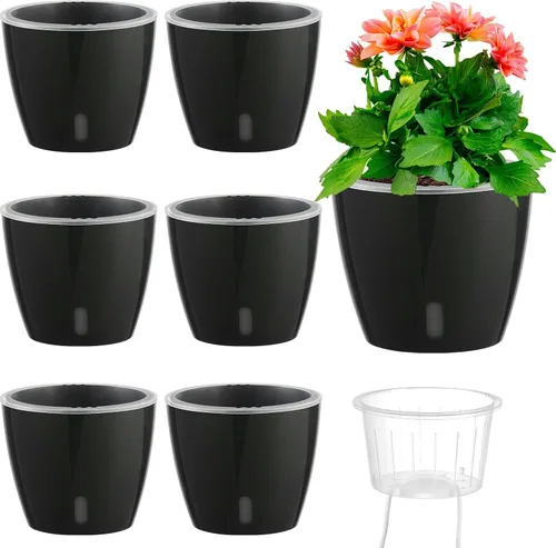 Miniatura 24 de Macetas de riego automático para plantas de interior, paquete de 16 macetas de riego automático con orificios de drenaje, macetas pequeñas