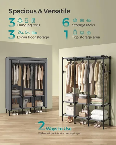 Miniatura 3 de SONGMICS Armario portátil, 51.2 pulgadas de gran capacidad, perchero para ropa, 0.984 in de diámetro, tubos de acero gruesos, organizador de ropa