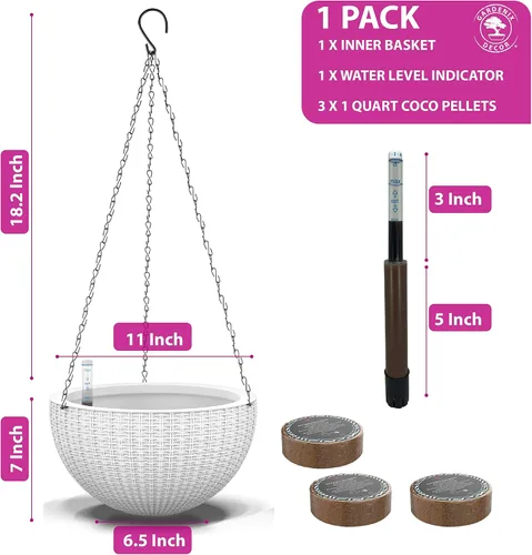 Miniatura 6 de GARDENIX DECOR Macetas colgantes de riego automático de 11 pulgadas para plantas de interior, maceta con indicador de nivel de agua para plantas
