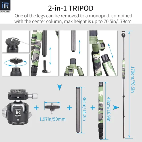 Miniatura 8 de Trípode de Fibra de Carbono - INNOREL RT75C Sin Cabeza de Bola Trípode Super Profesional Monopié Resistente Trípode Compacto Soporte de Stand