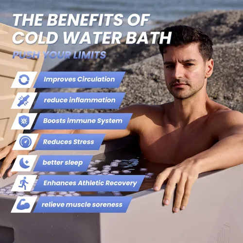 Miniatura 7 de ICECON Bañera de inmersión fría profesional, baño de hielo rotomoldeado resistente para atletas, incluye 4 moldes de bloque de hielo, diseño con Gris