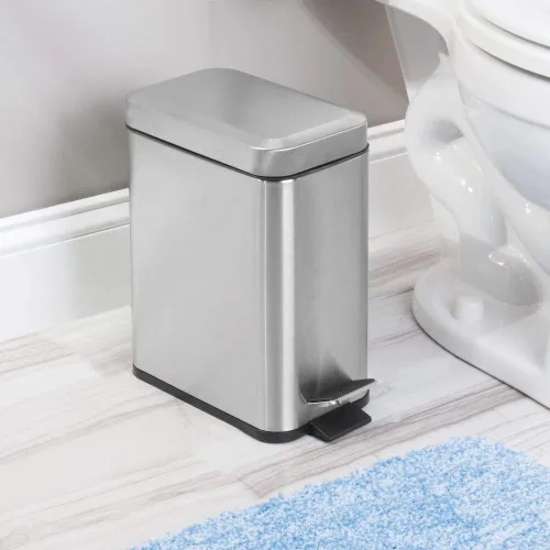 Miniatura 2 de mDesign Cubo de basura rectangular con apertura lateral - Acero inoxidable cepillado