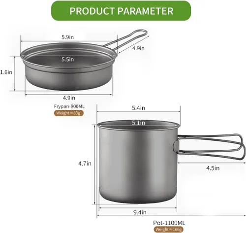 Miniatura 7 de BY-J Utensilios de cocina de titanio para camping, 37.2 fl oz y 11.8 fl oz, olla de titanio con tapa y espátula de acero inoxidable, olla de camping